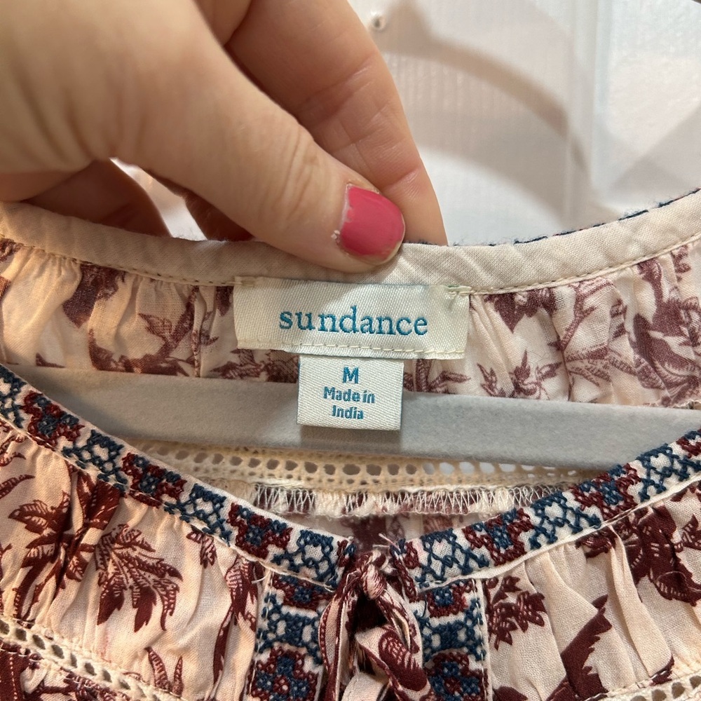 Sundance Floral Bird Butterfly Toile Boho Peasant Blouse Sz M Oversize Cottage - Picture 3 of 9